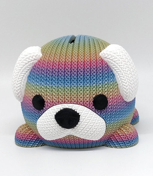 Rainbow Spardose Hund gestrickt