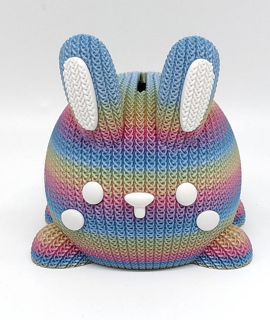 Rainbow Spardose Hase gestrickt