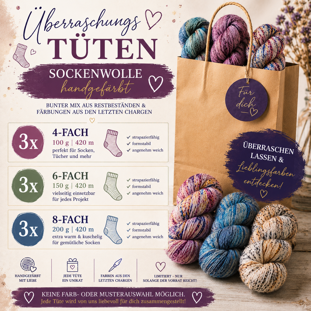 Handgefärbte Sockenwolle Überraschungstüte